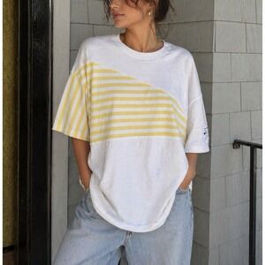 Vintage 80s Jantzen Marina Tee XL White Yellow Stripe Colorblock USA
